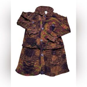 💜 PAMELA PAPPAS 💜 Multicolor Knit Sweater Coat XL 🎨 Clay Buttons Artisan Boho